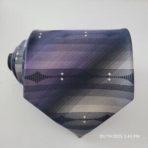 MURANO Mens Tie Striped Violet Black White 59"x3.75" 100% Silk Designed USA